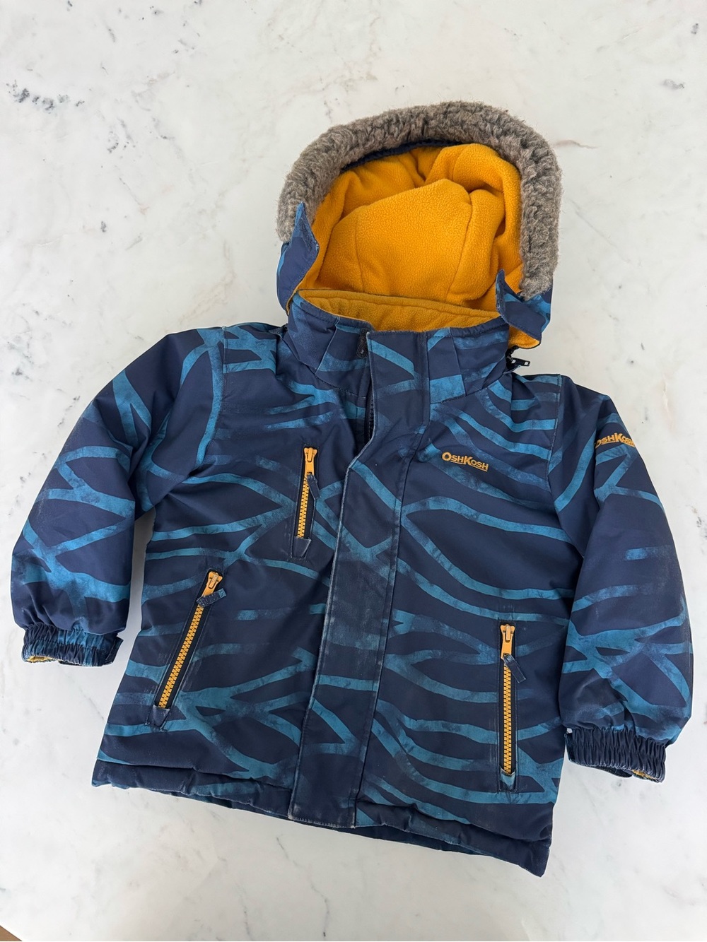OshKosh B’gosh Boys Winter Jacket 4T | Insulated Hooded Snow Coat Blue